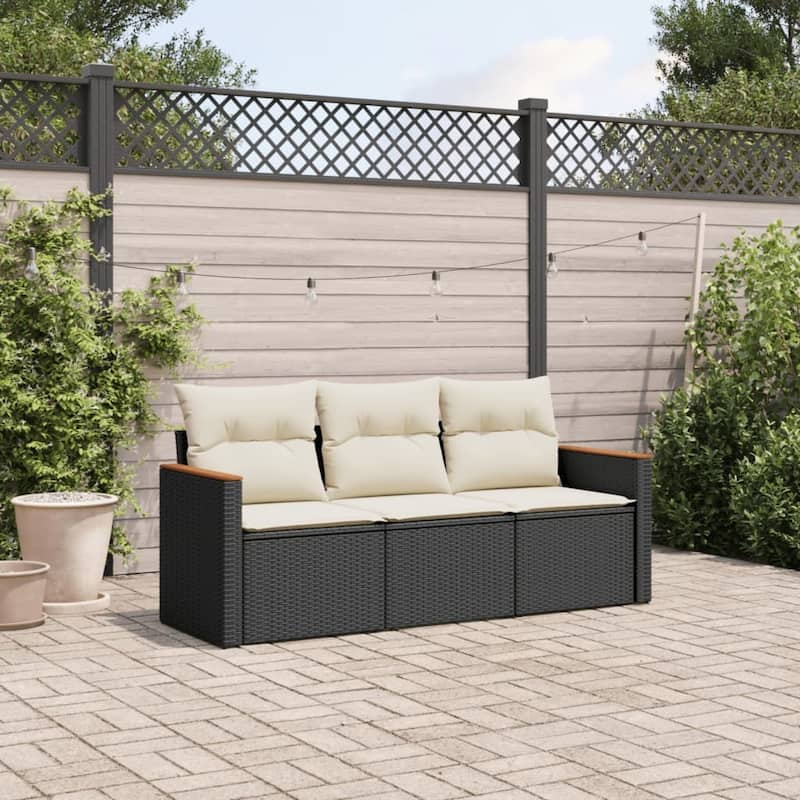 vidaXL Garden Sofa Set Black - 24.4 x 24.2 x 27.2 - Black and cream 3 Piece Set Without table