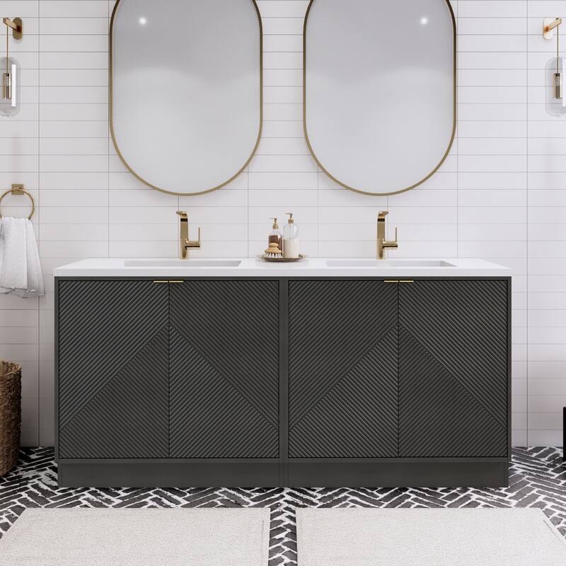 Milano 72" Freestanding Bathroom Vanity with Double White Sink - 70.86" x 19.49" x 35.46'' - Black