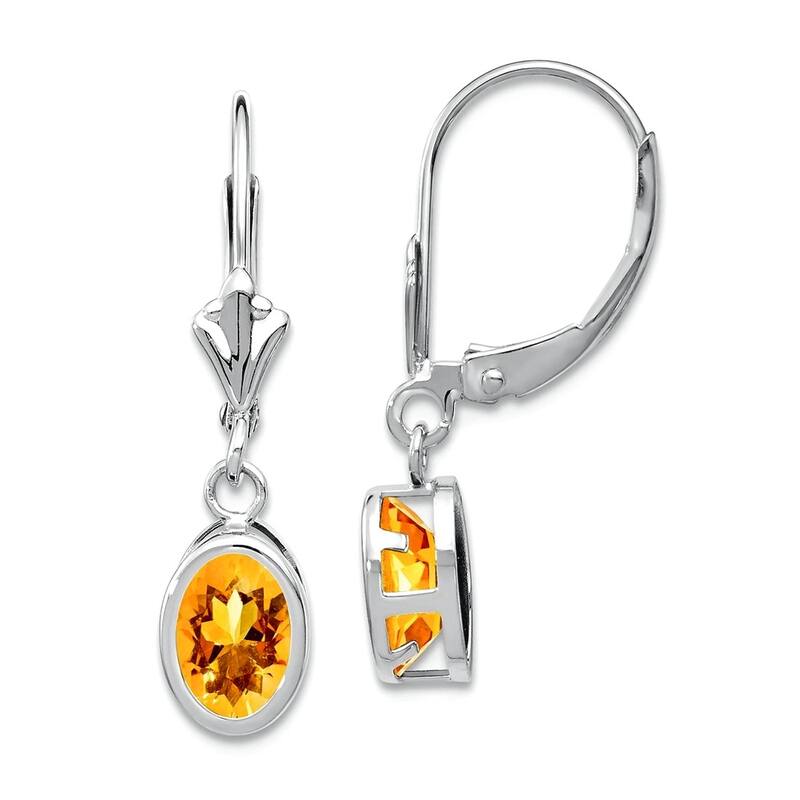 Curata 14k White Gold 7x5mm Oval Genuine Gemstones Bezel Leverback Earrings - 26x6mm - Citrine