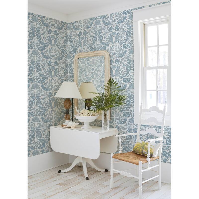 A-Street Prints Nestle Blue Bird Block Print Wallpaper