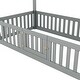 preview thumbnail 9 of 42, Fun House Platform Bed with Fence and Door, Wooden Floor Bed Frame with Roof, Distressed Washed Finish,for Kids Girls Boys