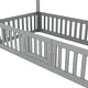 preview thumbnail 9 of 16, Twin Size House-Shaped Floor Bed Frame, Distressed Washed Wood Bed Frame with Fence and Door, Semi-Enclosed Design