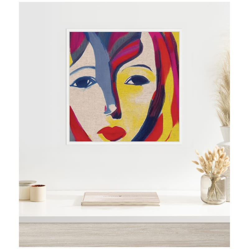 Kate and Laurel Sylvie Painterly Soft Shapes Portrait Neutral Linen Framed Canvas by The Creative Bunch Studio