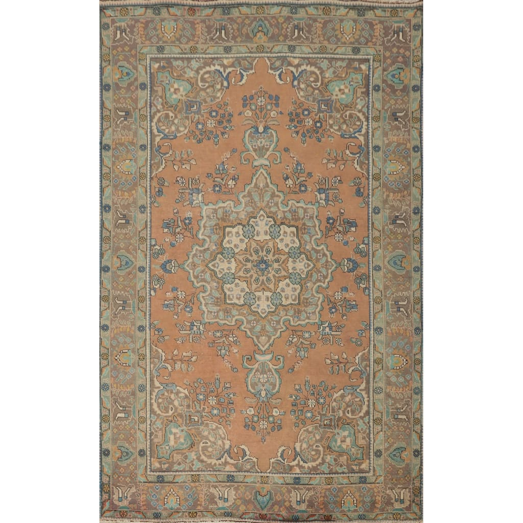 Hand Knotted Oriental 100% Wool Carpet Traditional Floral Oranges & Rust Tabriz Area Rug - 9' 5'' X 6' 5''