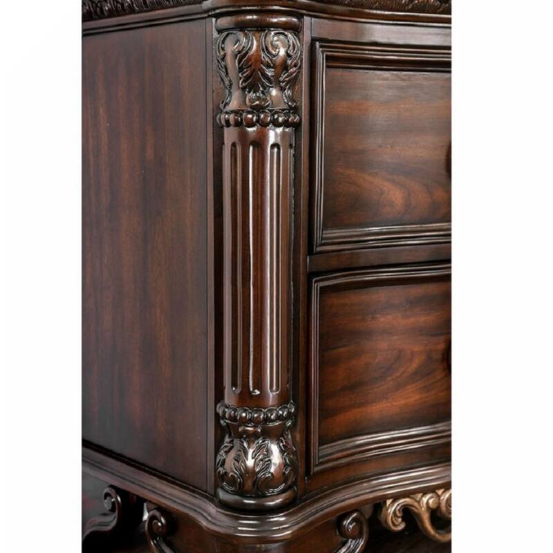 1pc Nightstand Only Traditional Brown Cherry Solid wood 2-Drawers Ball Bearing Metal Glides Brass Ring Pull Handles