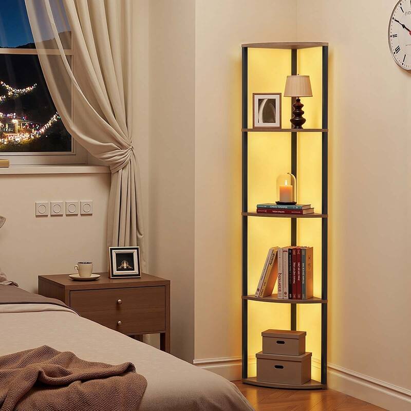 5-Tier Corner Shelf with LED Light Tall Display Stand for Home & Office - 11.6 x 11.6 x 64 in