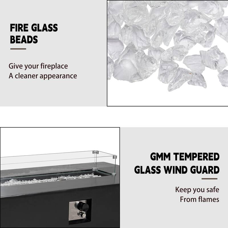 3-Piece Outdoor Propane Rectangle Fire Pit With Tank Table, Wind Glass