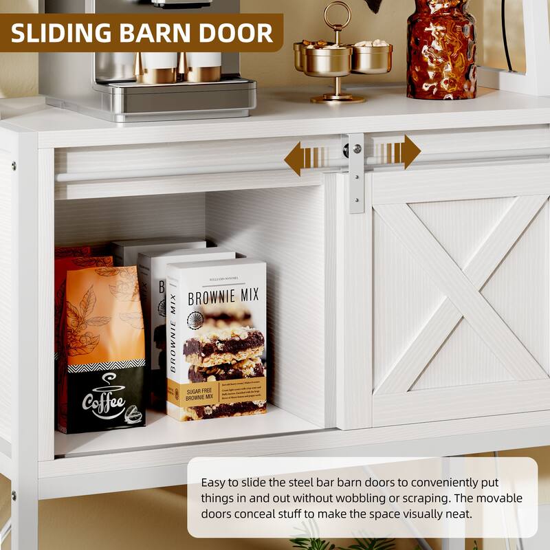 65" Tall Bakers Rack with Sliding Storage Drawer Barn Door & Shelf