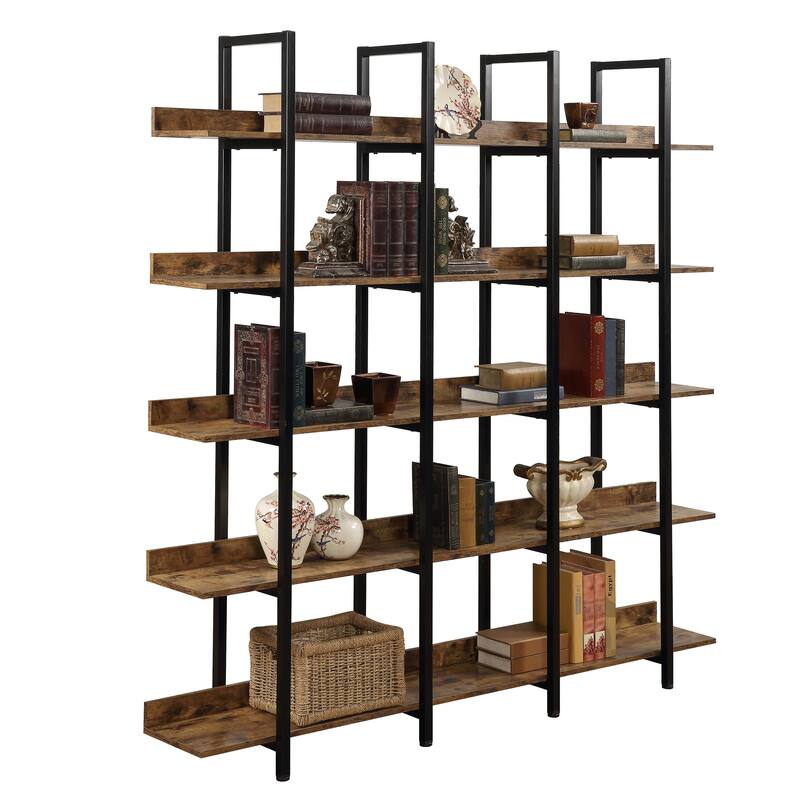 5 Tier Bookshelf Office Bookshelf Metal Frame MDF Board Industrial Style