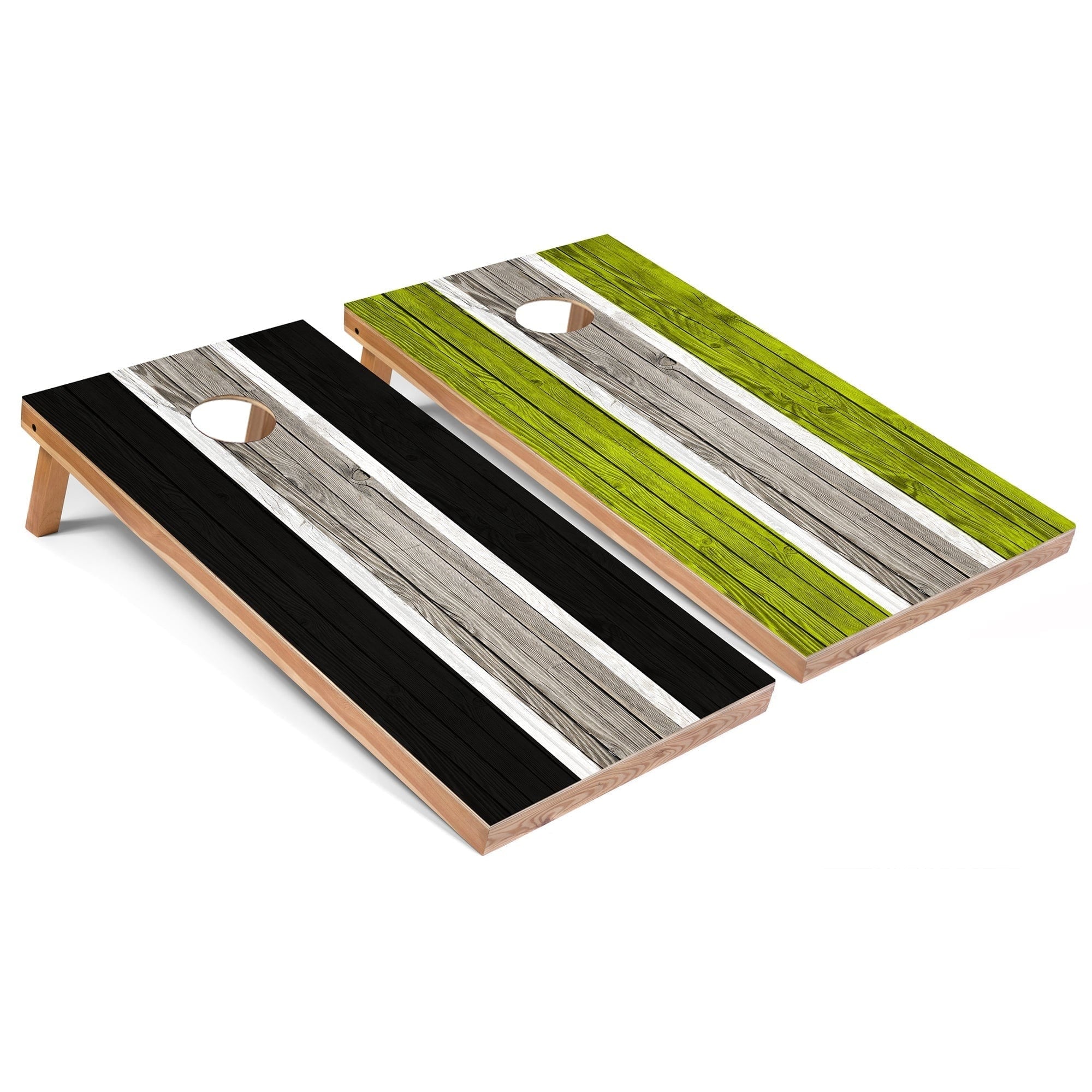Black and Lime Striped Cornhole Board Set