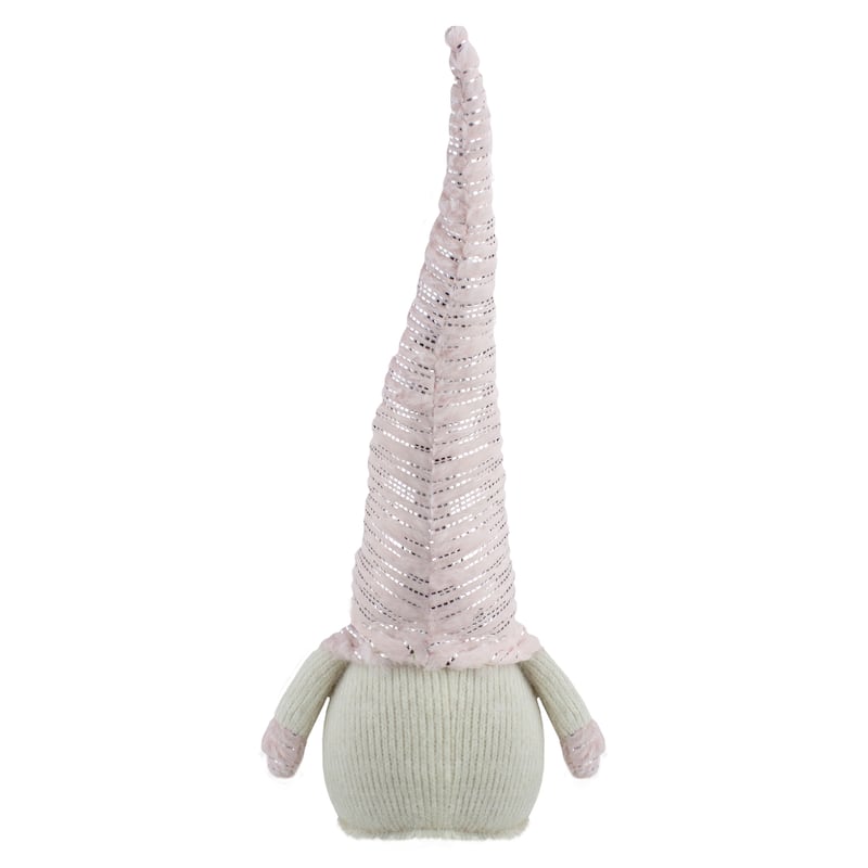 16" Pink Ivory and Silver Plump Christmas Gnome Figure