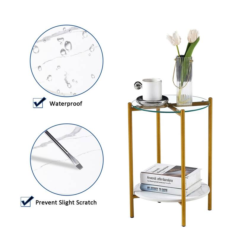 Tempered Glass End Table with Metal Frame