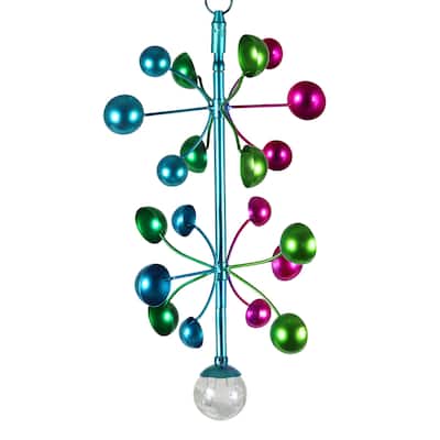 Exhart Art-In-Motion 2 Tiered Colorful Hanging Metal Cup Spinner with Glass Crackle Ball, 9.5 by 19 Inches - 9.5" x 9.5" x 19.0"