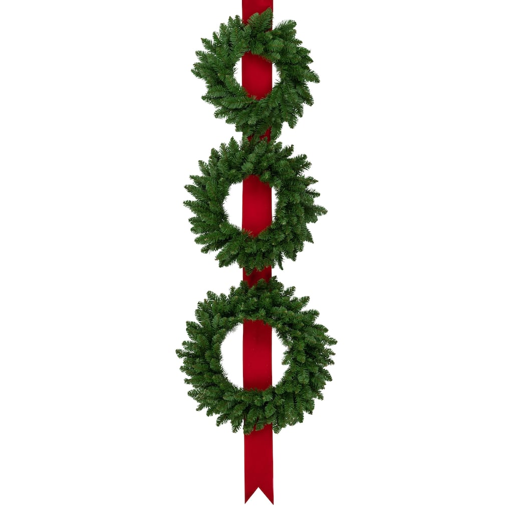 Set of 3 Wreaths on Red Ribbon Hanging Christmas Decoration 6.5'