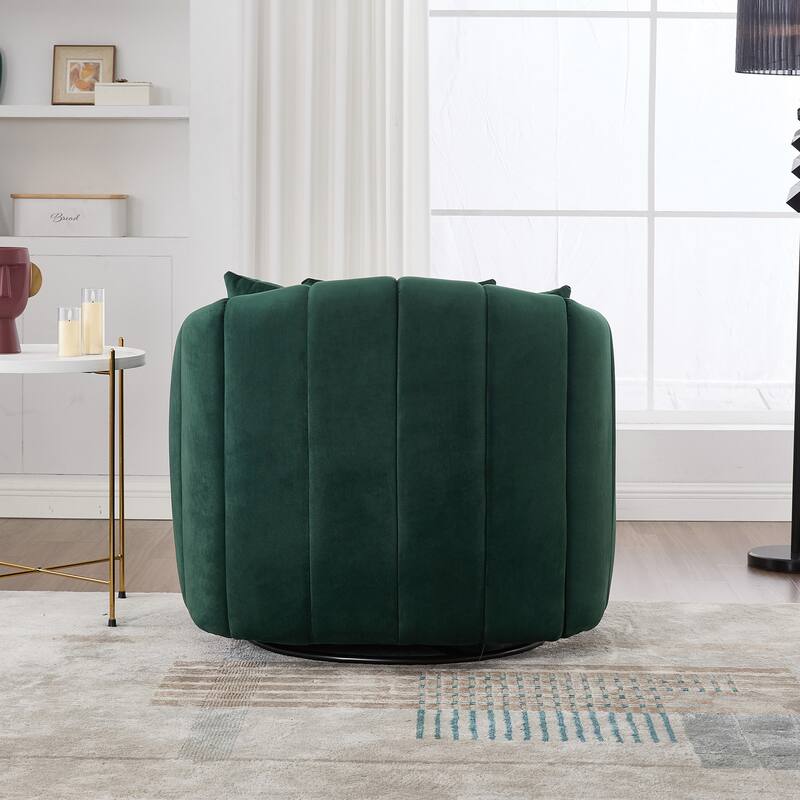40.35"W Velvet 360° Swivel Barrel Accent Chair with 3 Pillows, Channel Tufted Pumpkin-Shaped Club Armchair for Office, Lounge