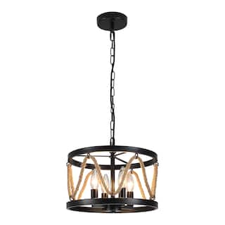 4-Light Circle Rustic Hanging Candlestick Linear Chandelier Lighting Fixture for Kitchen Island