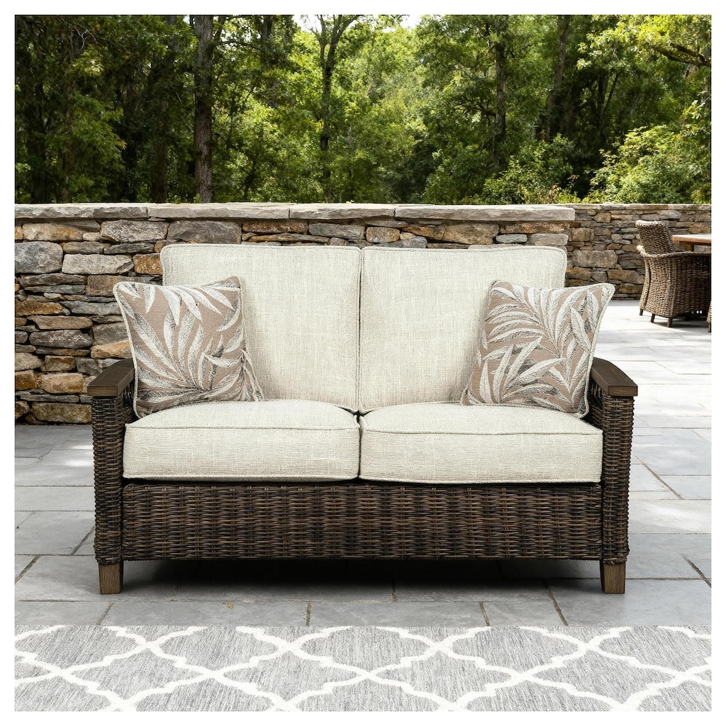 Paradise Trail Outdoor Loveseat with Cushion - Medium Brown - 58.5" W x 35.75" D x 38.25" H