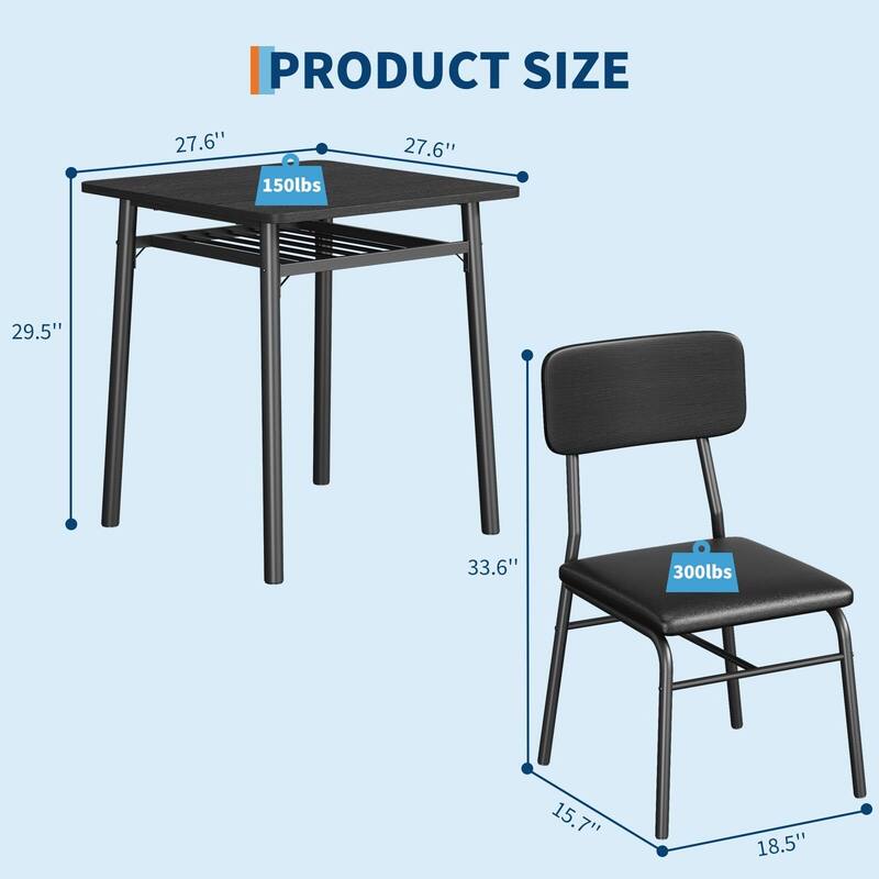 3-Piece Dining Room Set, with Storage Rack and Metal Frame