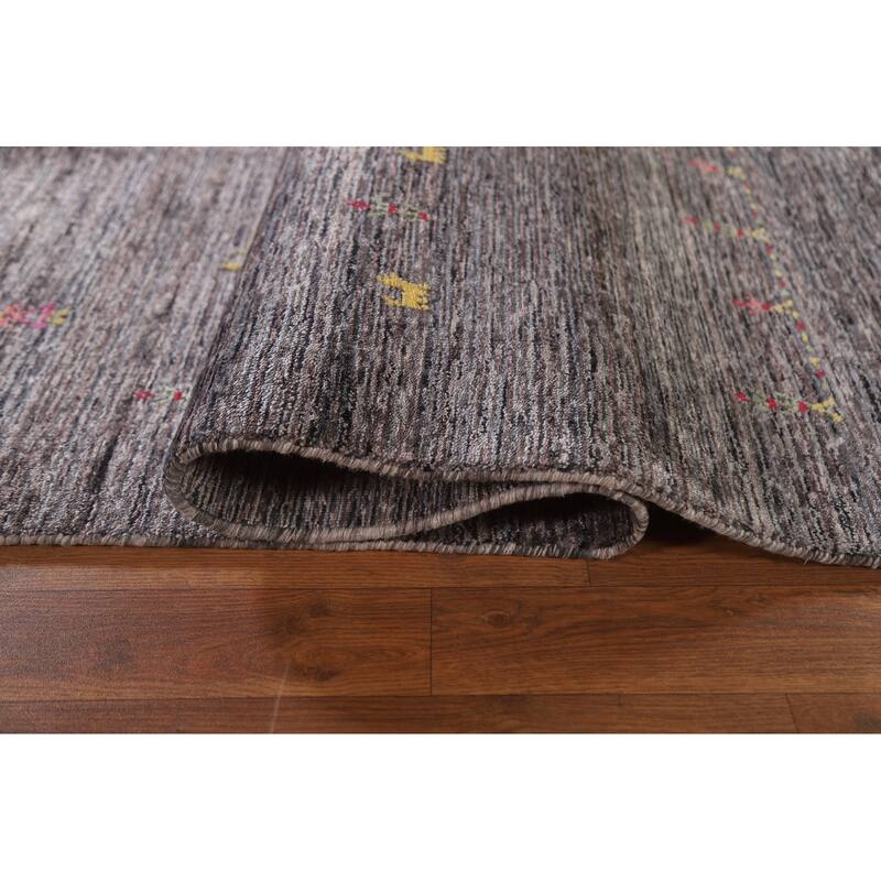 Striped Gabbeh Indian Area Rug Hand-Knotted Brown Wool Carpet - 7'10"x 9'9"