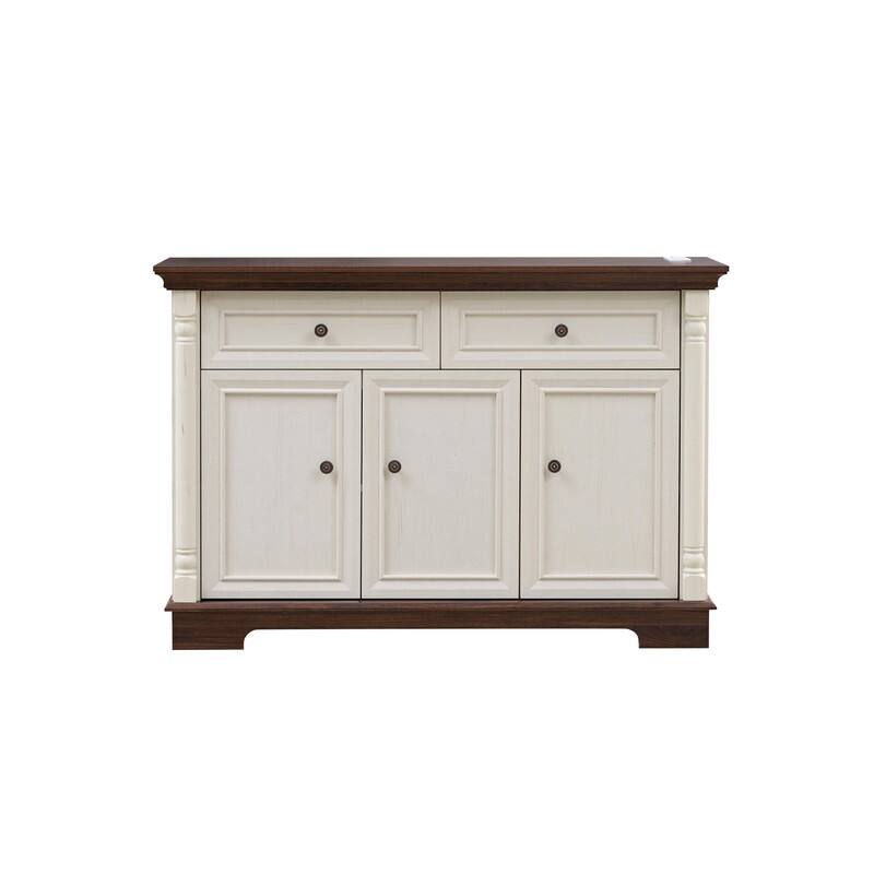 Farmhouse Roman Column Cabinet‌ – Wooden Storage Unit with Drawers & Doors, Coffee Bar & Wine Cooler for Kitchen or Hallway