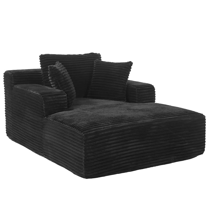 Corduroy Chaise Lounge Sofa Bed with Removable Pillows, Pocket Spring Cushion and No Assembly Required