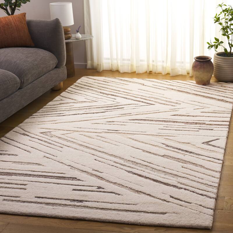 SAFAVIEH Handmade Ebony Nezira Wool Rug - Ivory/Brown - 4' x 6'