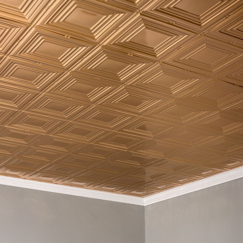 FASÄDE Portrait Decorative Vinyl 2ft x 4ft Glue Up Ceiling Panel in Polished Copper (5 Pack)