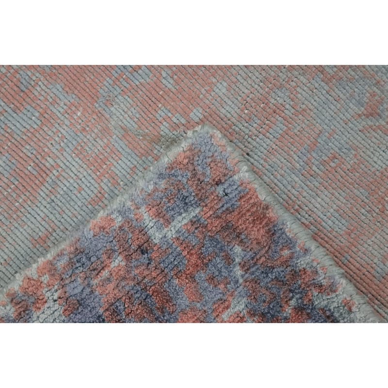 Hand Knotted Oriental Viscose Silk Carpet Modern Abstract Oranges & Rust Abstract Area Rug - 9' 11'' X 6' 4''