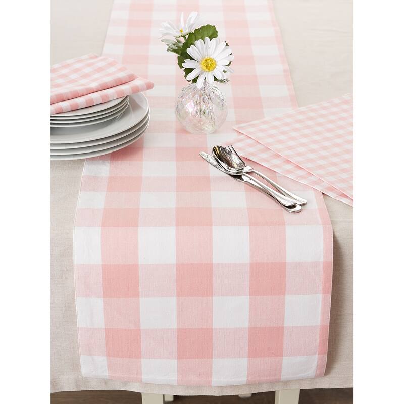 DII Pink & White Reversible Gingham Buffalo Check Table Runner