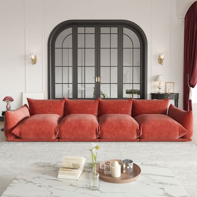 Modern Large 4 Seater Couch, Chenille Sectional Sofa 4 Seats Modular Couches with Thick Cushion
