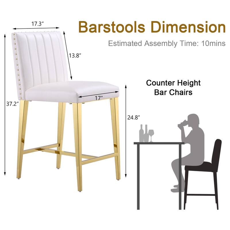 Counter Height Bar Stools Luxury Island Counter Bar Stool Chairs Kitchen Counter-Height Stool with Gold Stainless Steel Legs