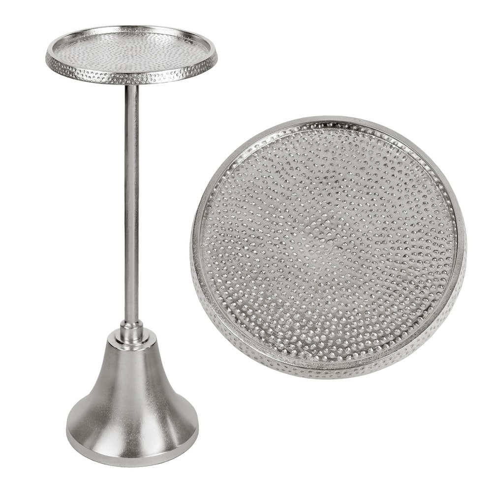 JONATHAN Y Irida 24" Art Deco Designer Pedestal Drink, End Table w/ Hammered Top, Bell Base