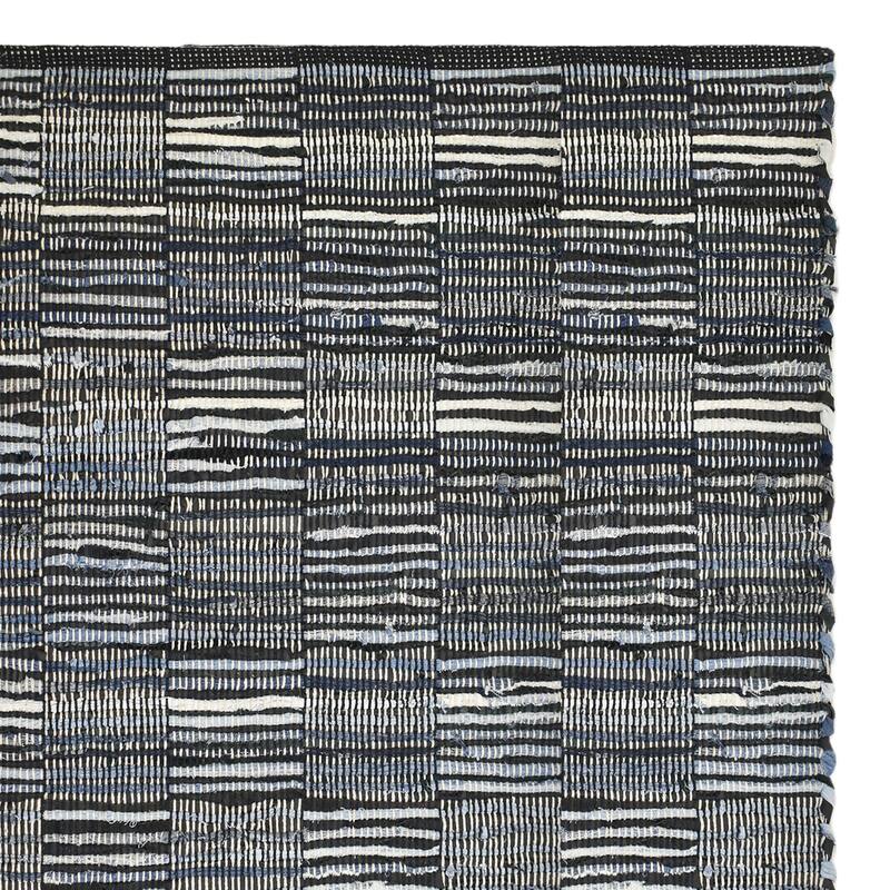Fabstyles Denim Leather Checkerboard Handmade Area Rag Rug