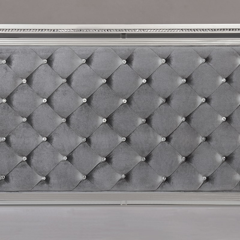 Seleena Glam Silver Fabric Upholstered Panel Bed with Button-Tufted by Furniture of America