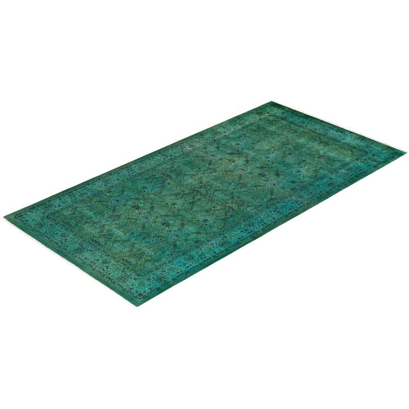 Overton Hand Knotted Wool Vintage Inspired Modern Contemporary Overdyed Green Area Rug - 5' 11" x 11' 8"