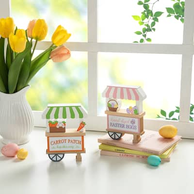 Glitzhome 6"H Set of 2 Easter Wooden Booths Table Decor