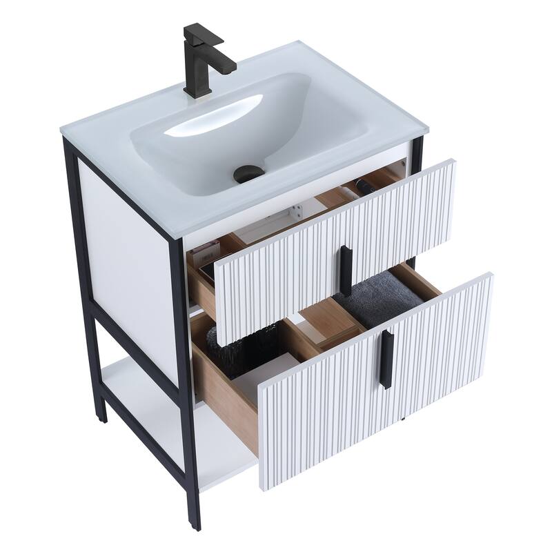 Fine Fixtures Serenity Modern Bathroom Vanity with White Glass Top
