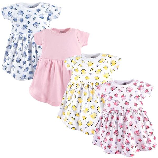 slide 1 of 1, Luvable Friends Baby and Toddler Girl Cotton Short-Sleeve Dresses 4pk, Floral 2T - Floral