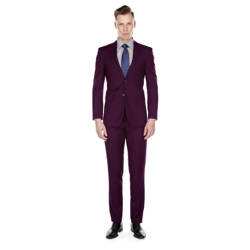Braveman Men's Formal Two Piece 2-Piece Slim Fit Cut Suit Set - Plum - 44S