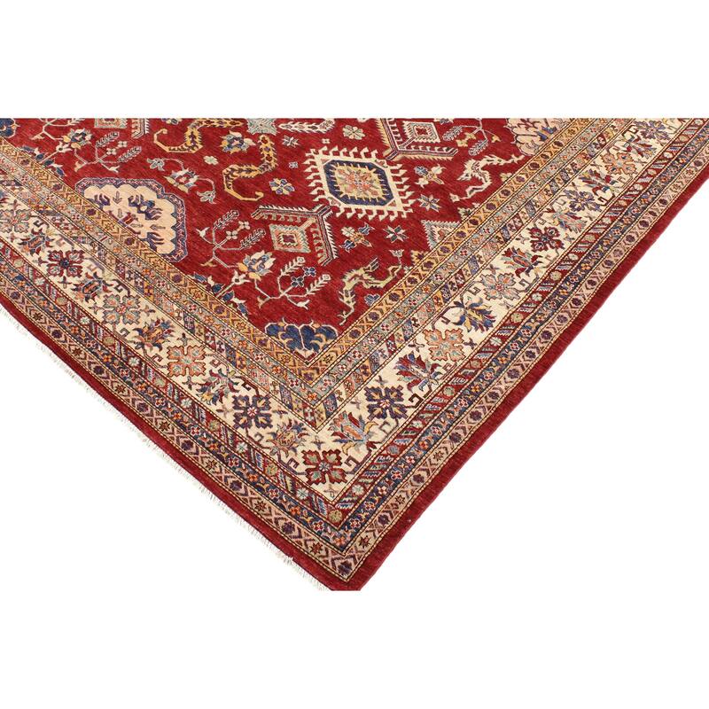 Southwestern Super Kazak Marlowe Red/Beige Hand Knotted Wool Rug - 8'10'' x 12'0''