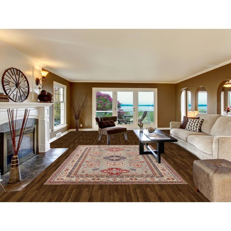 Geometric Kazak Area Rug Handmade Oriental Wool Carpet - 6'7" x 9'9"