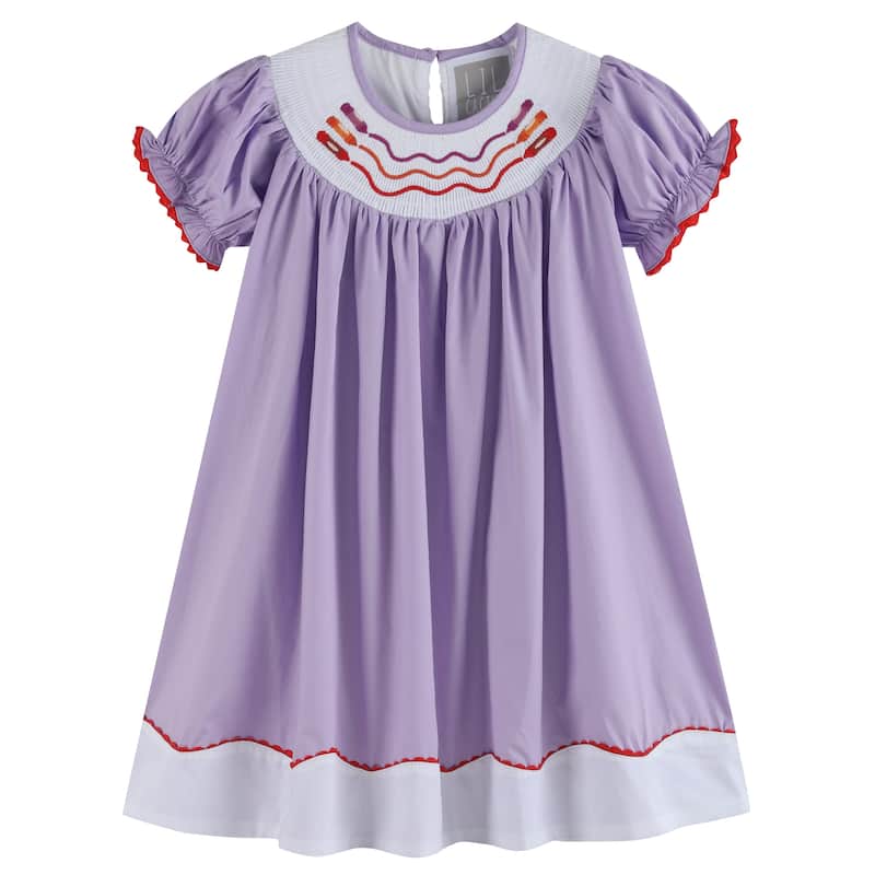 Lil Cactus Purple Gingham Crayon Back to School Smocked Bishop Dress