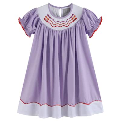 Lil Cactus Purple Gingham Crayon Back to School Smocked Bishop Dress