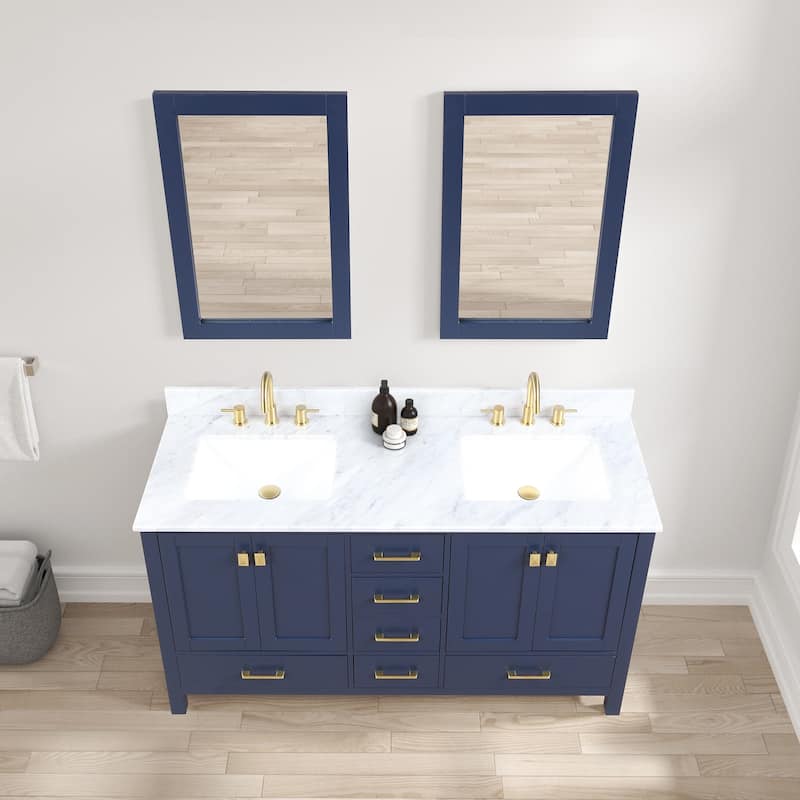 Blossom Geneva 60 Inch Double Bathroom Vanity with Marble Top & Sinks