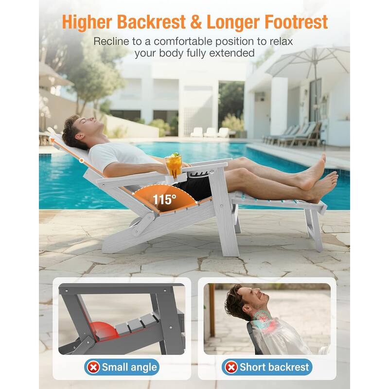 WINSOON Set of 2 HIPS Folding Adirondack Chair with Adjustable Backrest and Retractable Ottoman