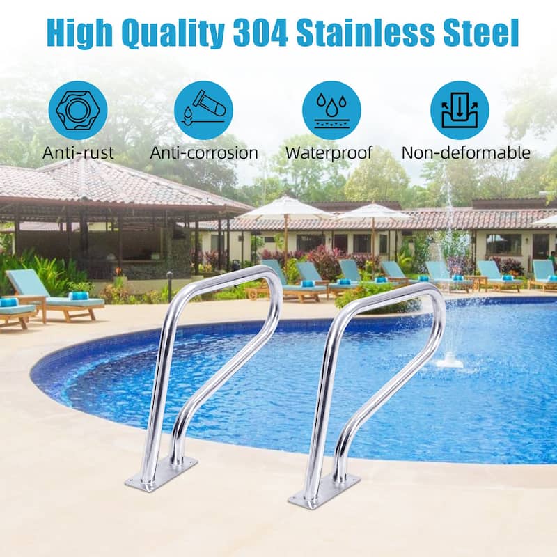 Pool Rail 30x22" 250LBS Load Capacity Silver Rustproof Pool Handrail