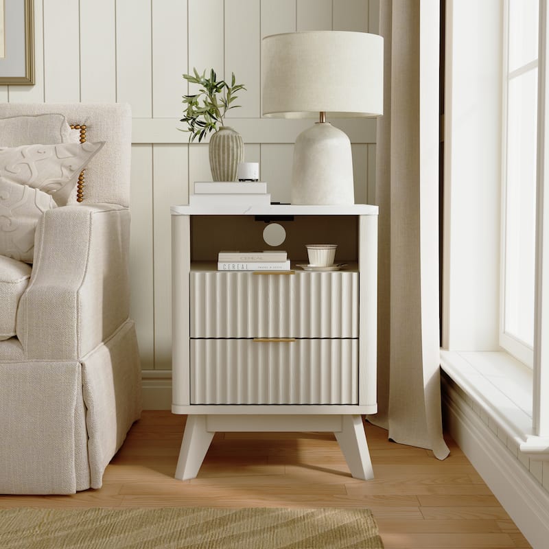 Modern Minimalist Side Table, Fluted Nighstand End Table for Bedroom