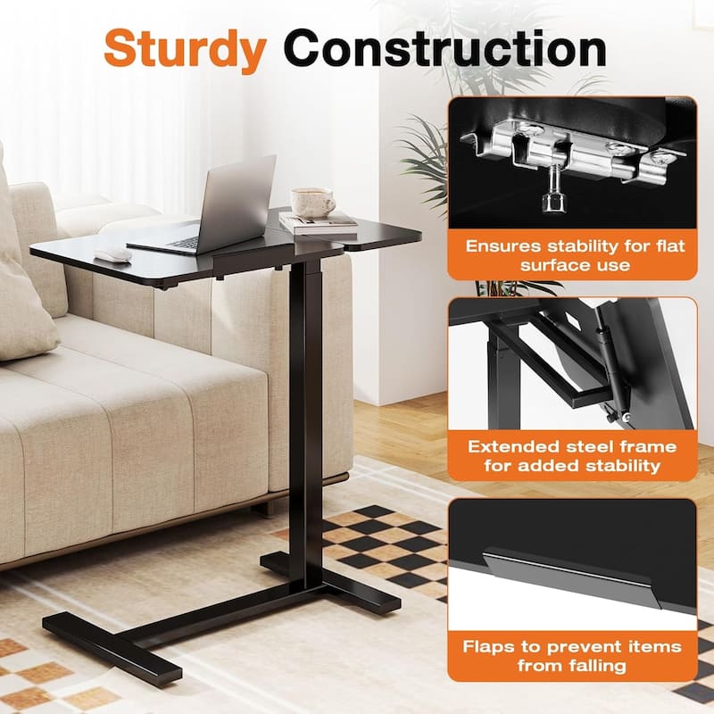 Overbed Bedside Table, Mobile Standing Desk Adjustable Height, Small Rolling Laptop Computer with Wheels, Tiltable Desktop