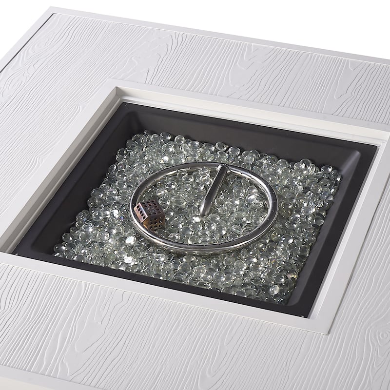 Square 42 in. x 42 in. Aluminum Propane Fire Pit Table with Glass Beads, Two Covers, Lid, 55,000 BTUs - N/A