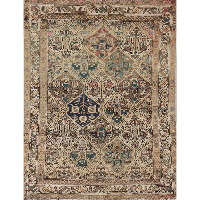 Garden Design Beige Bakhtiari Persian Vintage Rug Handmade Wool Carpet - 3'10"x 5'1"